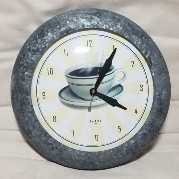 Retro Coffee Themed Galvanized Wall Clock - Picture 1 of 5